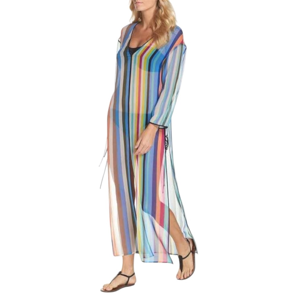 Diane von Furstenberg Sheer Striped Tunic Cover Up - Size Petite
